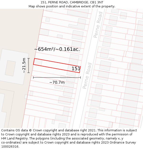 151, PERNE ROAD, CAMBRIDGE, CB1 3NT: Plot and title map