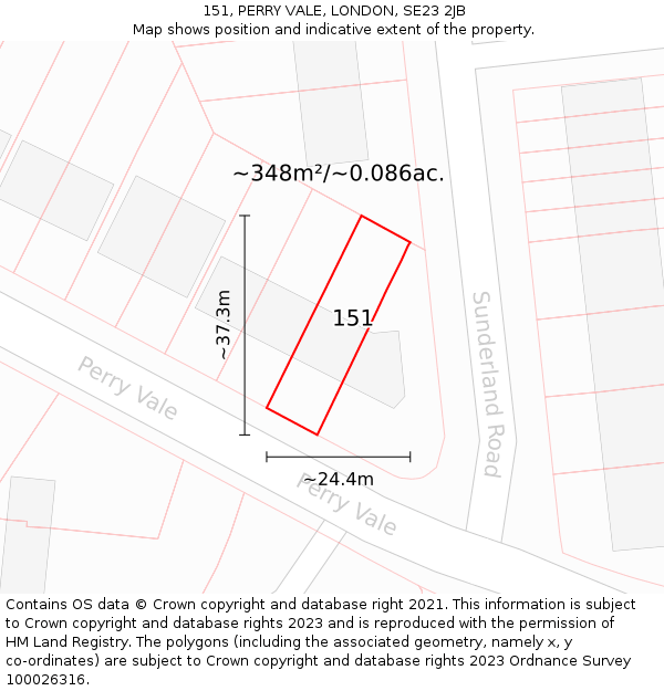 151, PERRY VALE, LONDON, SE23 2JB: Plot and title map
