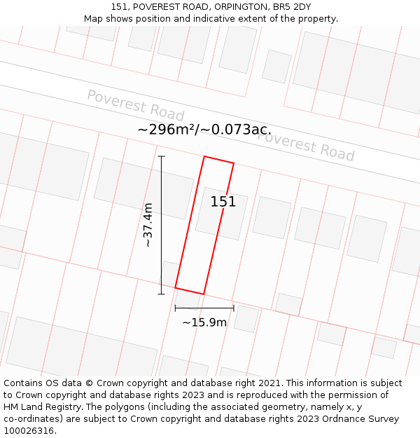 151, POVEREST ROAD, ORPINGTON, BR5 2DY: Plot and title map
