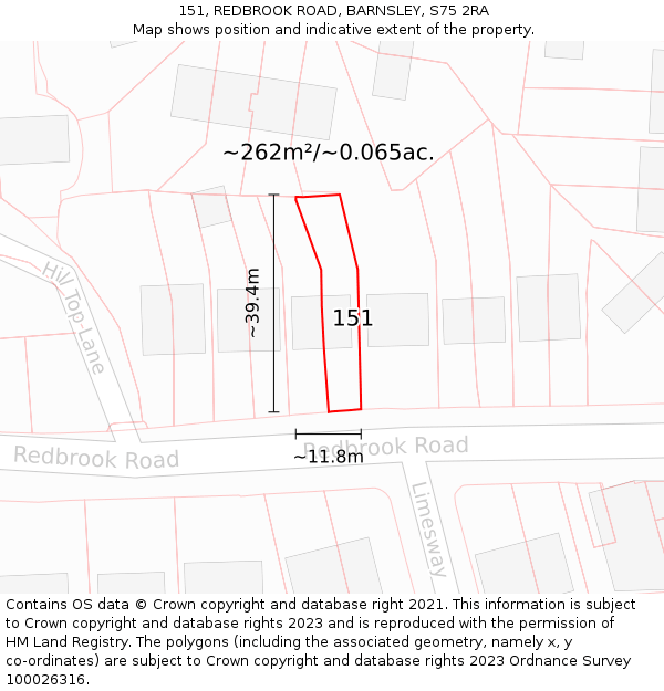 151, REDBROOK ROAD, BARNSLEY, S75 2RA: Plot and title map