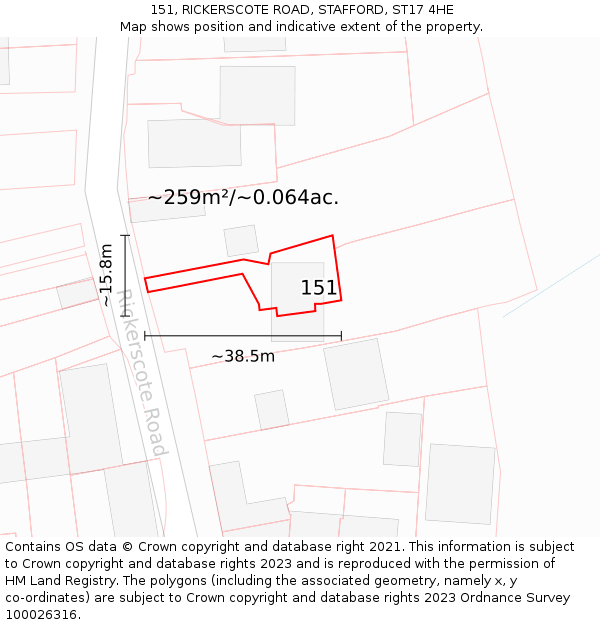 151, RICKERSCOTE ROAD, STAFFORD, ST17 4HE: Plot and title map