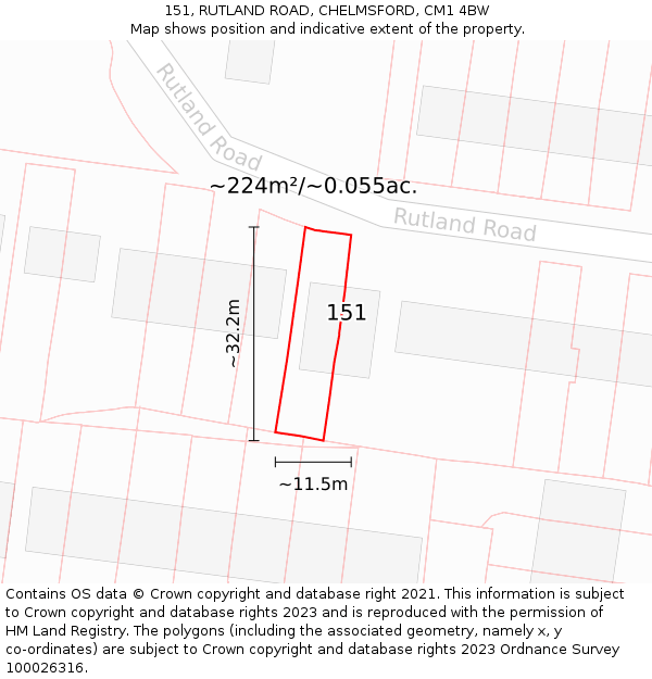 151, RUTLAND ROAD, CHELMSFORD, CM1 4BW: Plot and title map