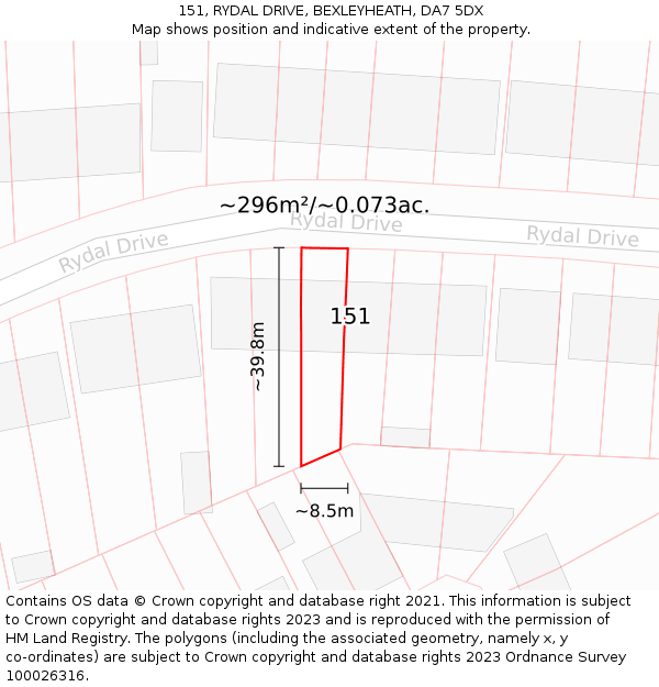 151, RYDAL DRIVE, BEXLEYHEATH, DA7 5DX: Plot and title map