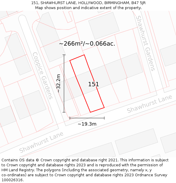 151, SHAWHURST LANE, HOLLYWOOD, BIRMINGHAM, B47 5JR: Plot and title map