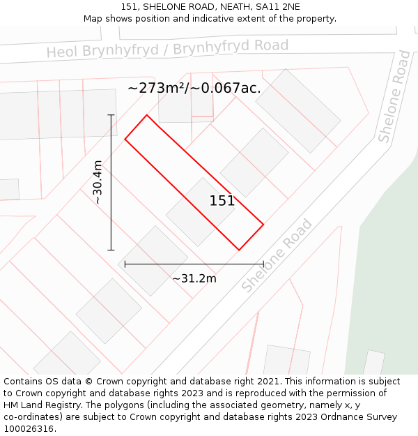 151, SHELONE ROAD, NEATH, SA11 2NE: Plot and title map