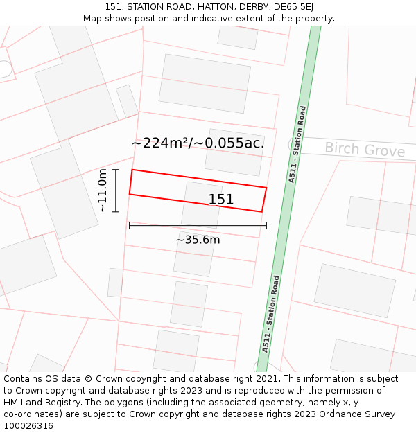 151, STATION ROAD, HATTON, DERBY, DE65 5EJ: Plot and title map