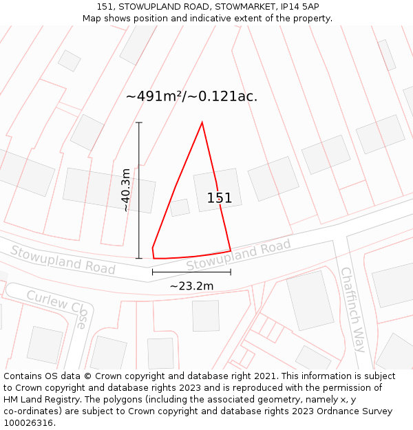151, STOWUPLAND ROAD, STOWMARKET, IP14 5AP: Plot and title map