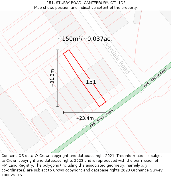 151, STURRY ROAD, CANTERBURY, CT1 1DF: Plot and title map