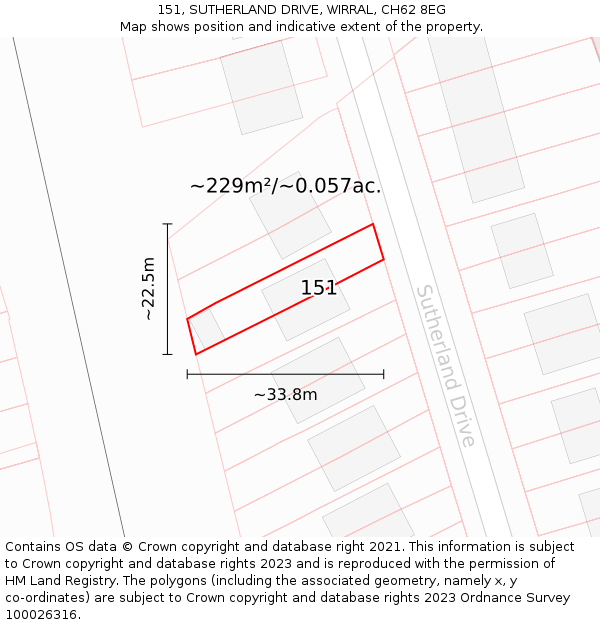 151, SUTHERLAND DRIVE, WIRRAL, CH62 8EG: Plot and title map