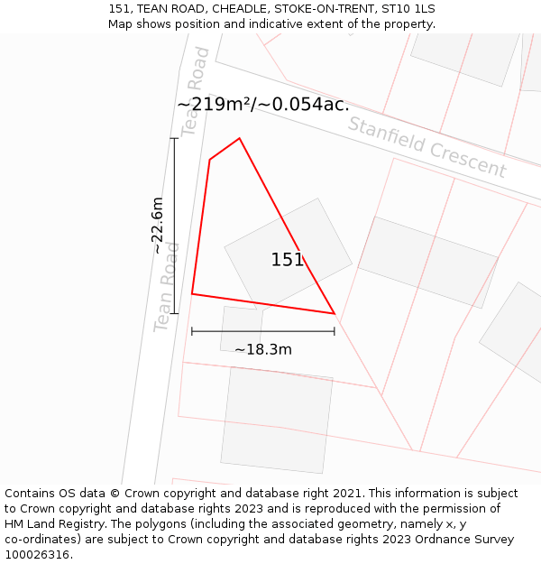 151, TEAN ROAD, CHEADLE, STOKE-ON-TRENT, ST10 1LS: Plot and title map
