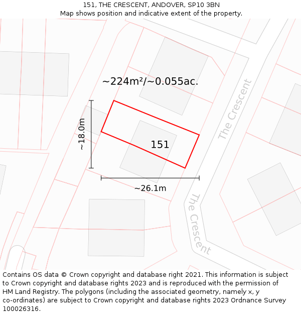 151, THE CRESCENT, ANDOVER, SP10 3BN: Plot and title map