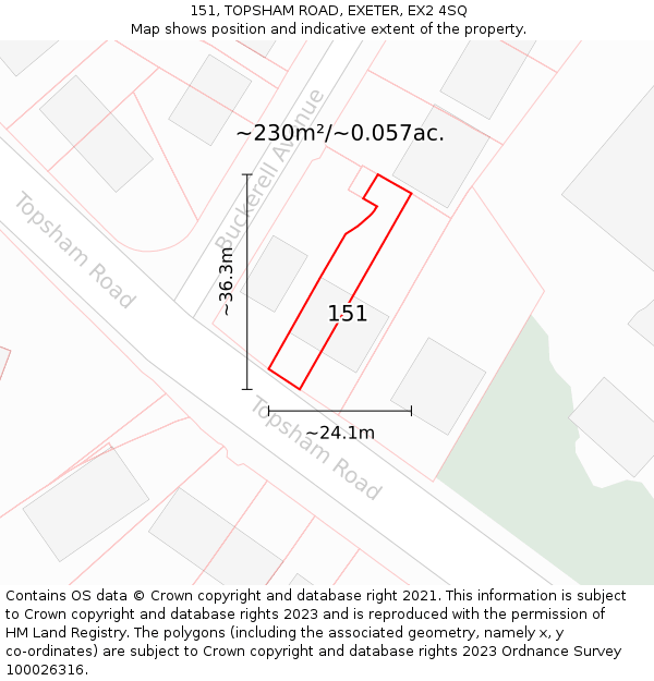 151, TOPSHAM ROAD, EXETER, EX2 4SQ: Plot and title map