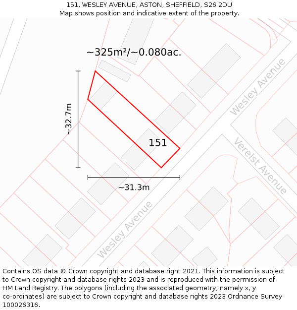 151, WESLEY AVENUE, ASTON, SHEFFIELD, S26 2DU: Plot and title map