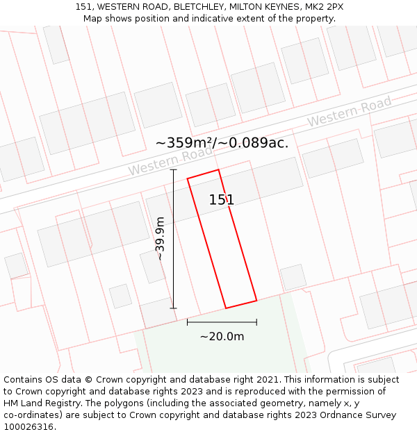 151, WESTERN ROAD, BLETCHLEY, MILTON KEYNES, MK2 2PX: Plot and title map