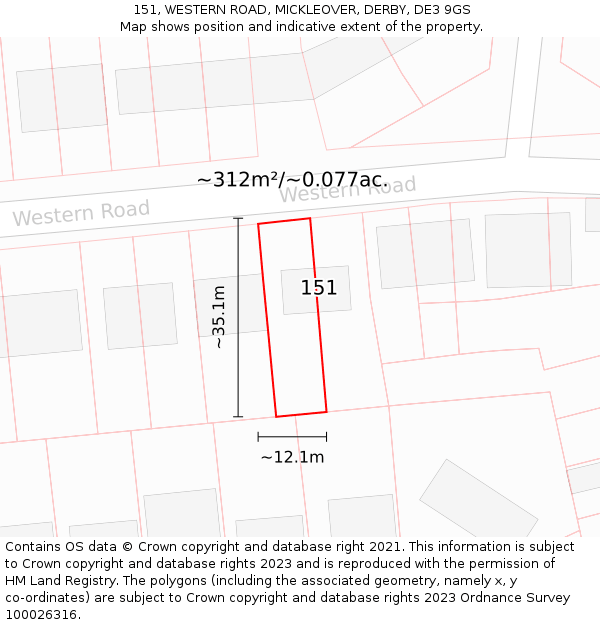 151, WESTERN ROAD, MICKLEOVER, DERBY, DE3 9GS: Plot and title map
