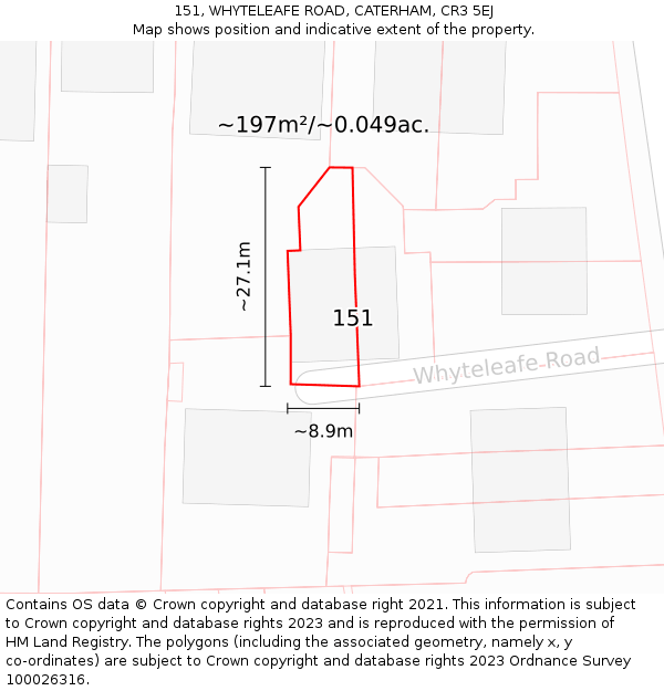 151, WHYTELEAFE ROAD, CATERHAM, CR3 5EJ: Plot and title map