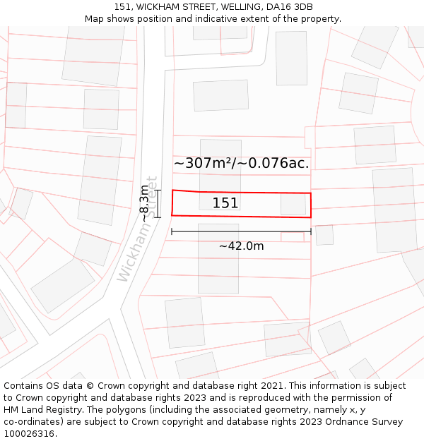 151, WICKHAM STREET, WELLING, DA16 3DB: Plot and title map