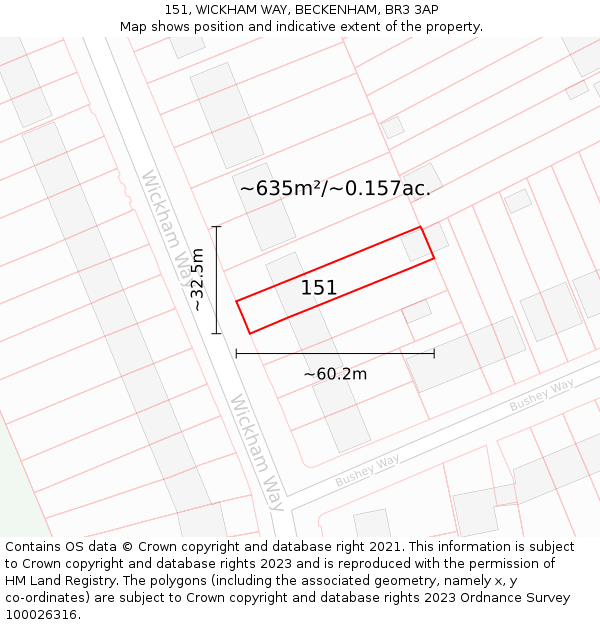 151, WICKHAM WAY, BECKENHAM, BR3 3AP: Plot and title map