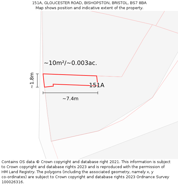 151A, GLOUCESTER ROAD, BISHOPSTON, BRISTOL, BS7 8BA: Plot and title map