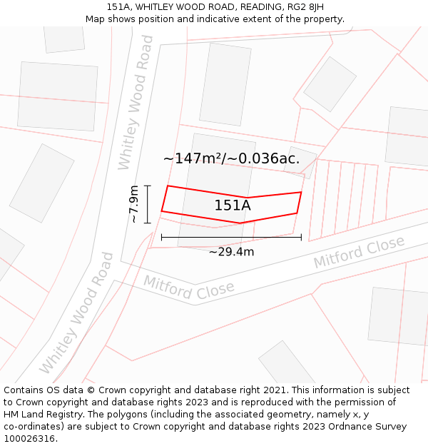 151A, WHITLEY WOOD ROAD, READING, RG2 8JH: Plot and title map
