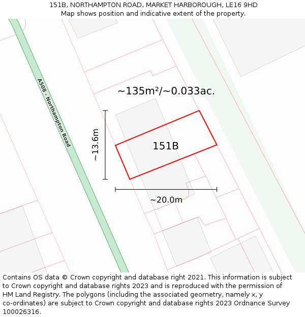 151B, NORTHAMPTON ROAD, MARKET HARBOROUGH, LE16 9HD: Plot and title map
