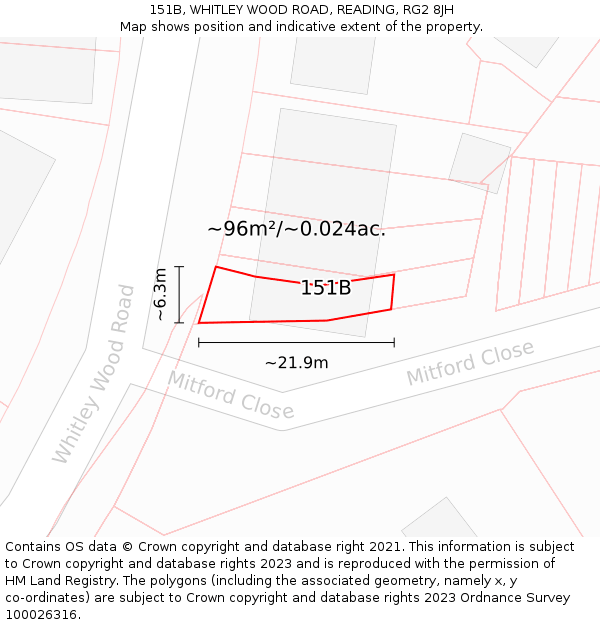 151B, WHITLEY WOOD ROAD, READING, RG2 8JH: Plot and title map