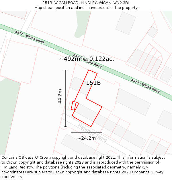 151B, WIGAN ROAD, HINDLEY, WIGAN, WN2 3BL: Plot and title map