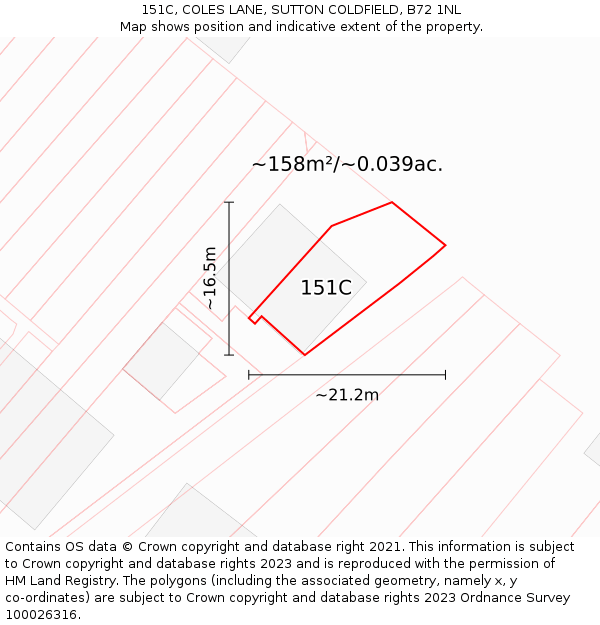 151C, COLES LANE, SUTTON COLDFIELD, B72 1NL: Plot and title map