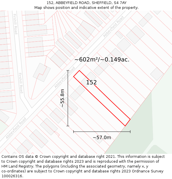 152, ABBEYFIELD ROAD, SHEFFIELD, S4 7AY: Plot and title map