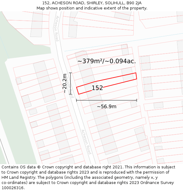 152, ACHESON ROAD, SHIRLEY, SOLIHULL, B90 2JA: Plot and title map