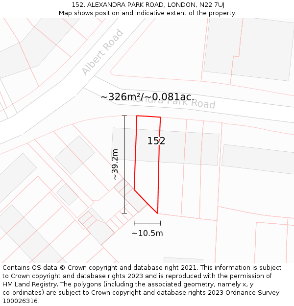 152, ALEXANDRA PARK ROAD, LONDON, N22 7UJ: Plot and title map