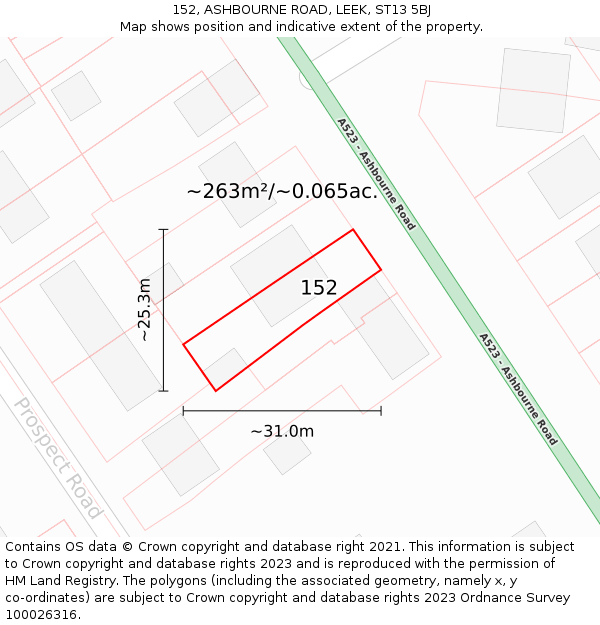 152, ASHBOURNE ROAD, LEEK, ST13 5BJ: Plot and title map
