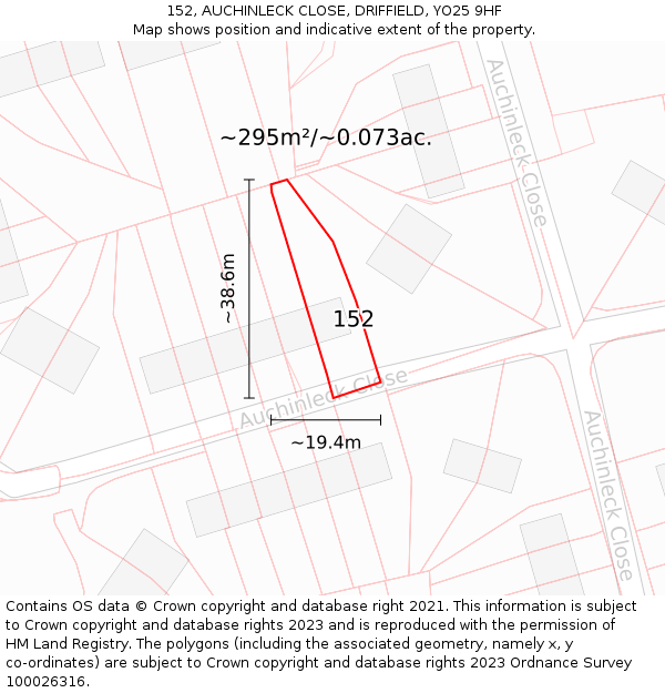 152, AUCHINLECK CLOSE, DRIFFIELD, YO25 9HF: Plot and title map