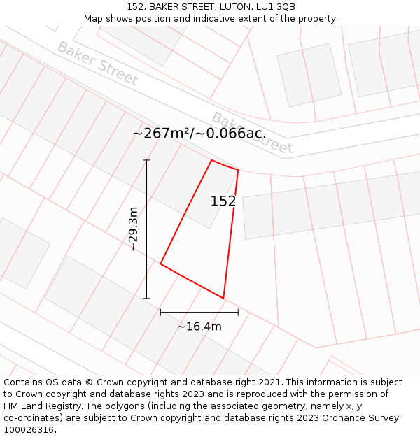 152, BAKER STREET, LUTON, LU1 3QB: Plot and title map