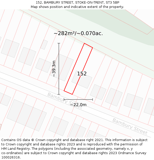 152, BAMBURY STREET, STOKE-ON-TRENT, ST3 5BP: Plot and title map