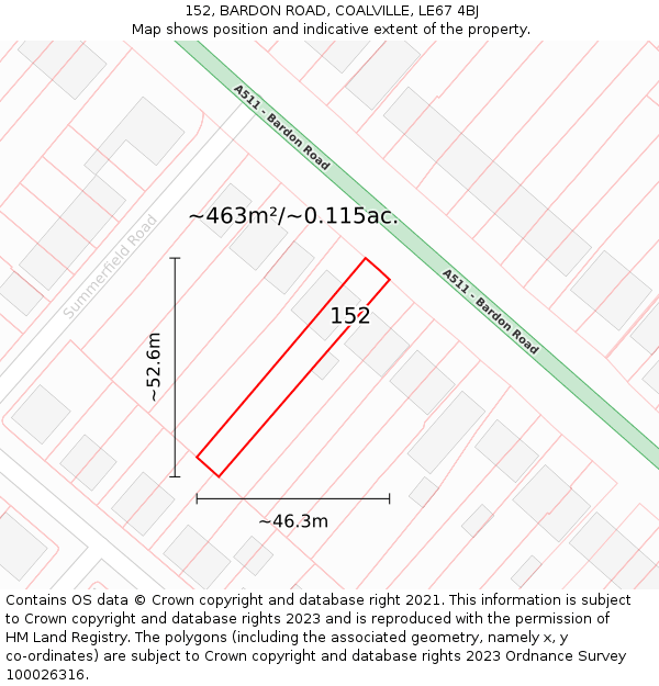 152, BARDON ROAD, COALVILLE, LE67 4BJ: Plot and title map