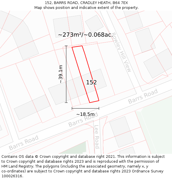 152, BARRS ROAD, CRADLEY HEATH, B64 7EX: Plot and title map