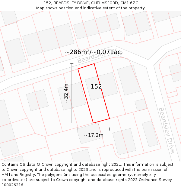 152, BEARDSLEY DRIVE, CHELMSFORD, CM1 6ZG: Plot and title map