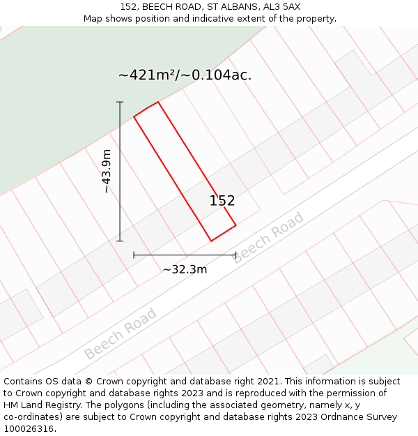 152, BEECH ROAD, ST ALBANS, AL3 5AX: Plot and title map