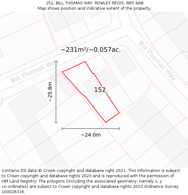 152, BILL THOMAS WAY, ROWLEY REGIS, B65 9AB: Plot and title map