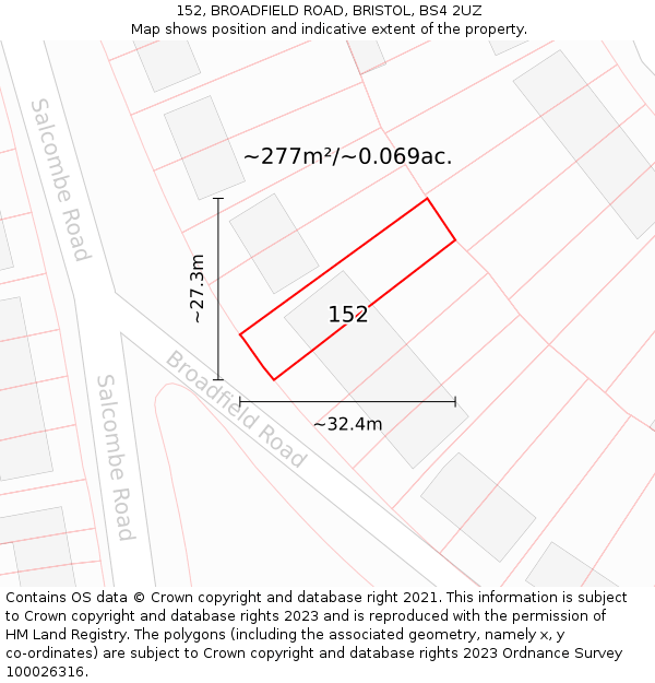 152, BROADFIELD ROAD, BRISTOL, BS4 2UZ: Plot and title map