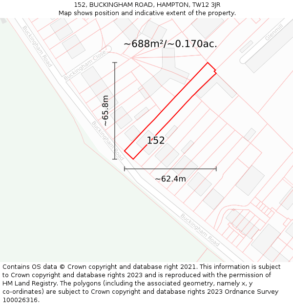 152, BUCKINGHAM ROAD, HAMPTON, TW12 3JR: Plot and title map