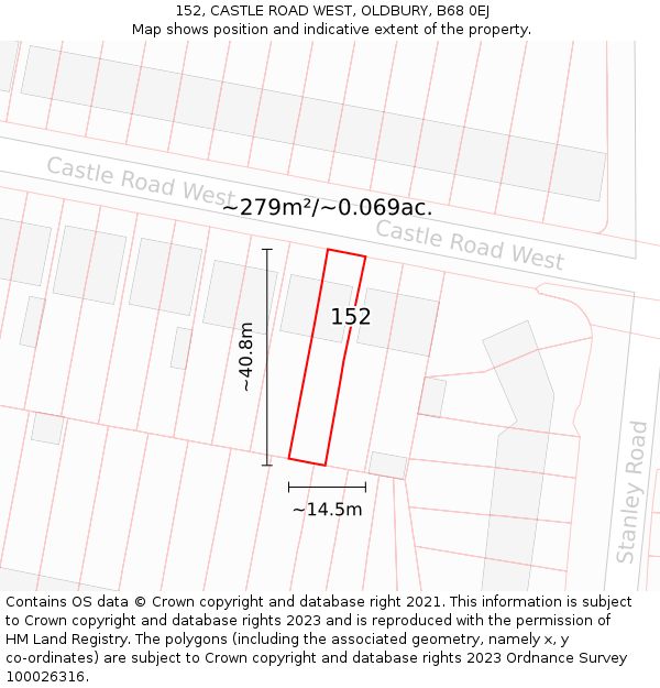 152, CASTLE ROAD WEST, OLDBURY, B68 0EJ: Plot and title map