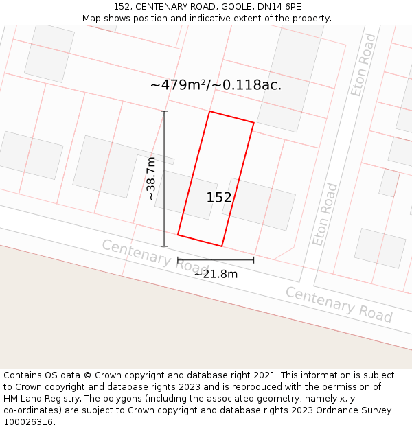 152, CENTENARY ROAD, GOOLE, DN14 6PE: Plot and title map