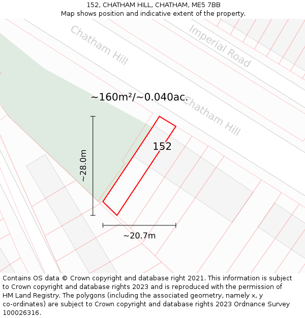 152, CHATHAM HILL, CHATHAM, ME5 7BB: Plot and title map