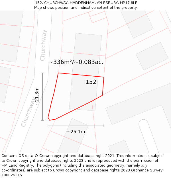 152, CHURCHWAY, HADDENHAM, AYLESBURY, HP17 8LF: Plot and title map