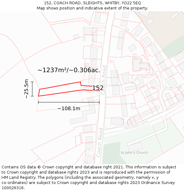 152, COACH ROAD, SLEIGHTS, WHITBY, YO22 5EQ: Plot and title map