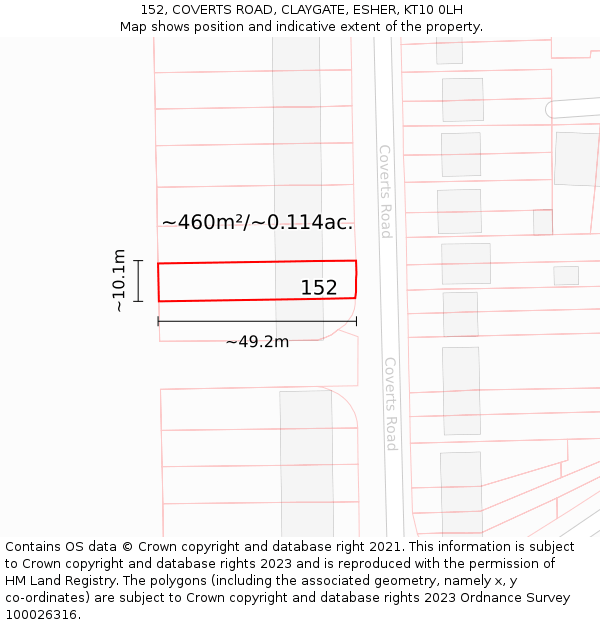 152, COVERTS ROAD, CLAYGATE, ESHER, KT10 0LH: Plot and title map