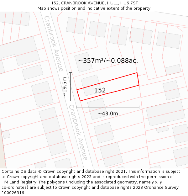 152, CRANBROOK AVENUE, HULL, HU6 7ST: Plot and title map