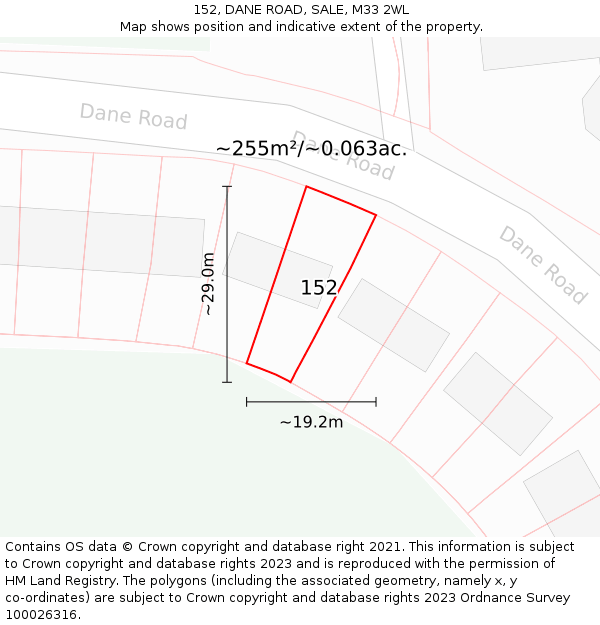 152, DANE ROAD, SALE, M33 2WL: Plot and title map